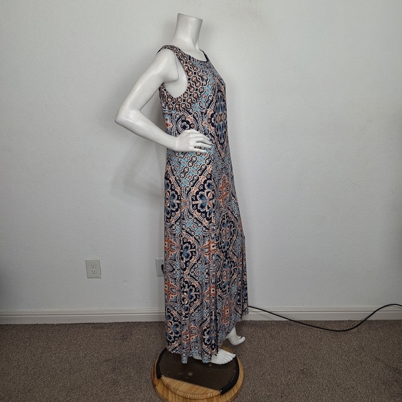 Chicos Navy Blue Orange Patterned Bohemian Retro Festival Boho Maxi Dress Size M - Picture 4 of 13